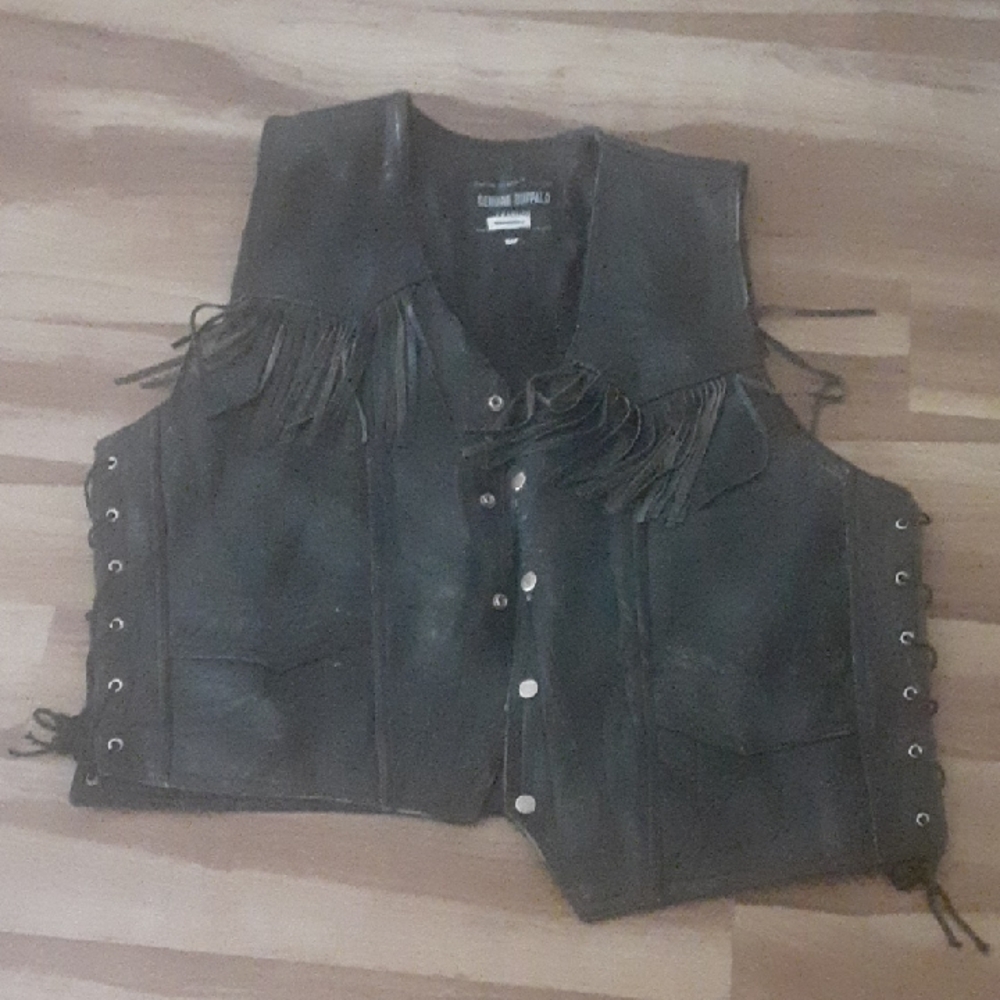 Genuine Leather Black Fringe Vest for Men